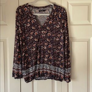 Max Jeans V-Neck Printed Blouse with Flare Sleeves